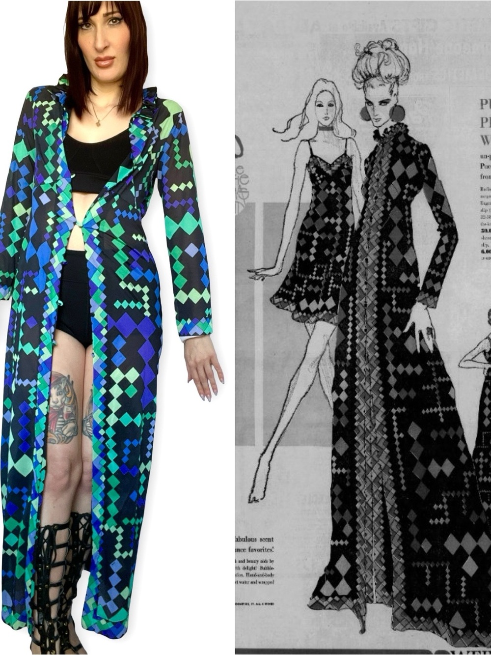 Vintage EMILIO PUCCI 1970s Geometric Mod Print Maxi Dress & Matching Jacket Set